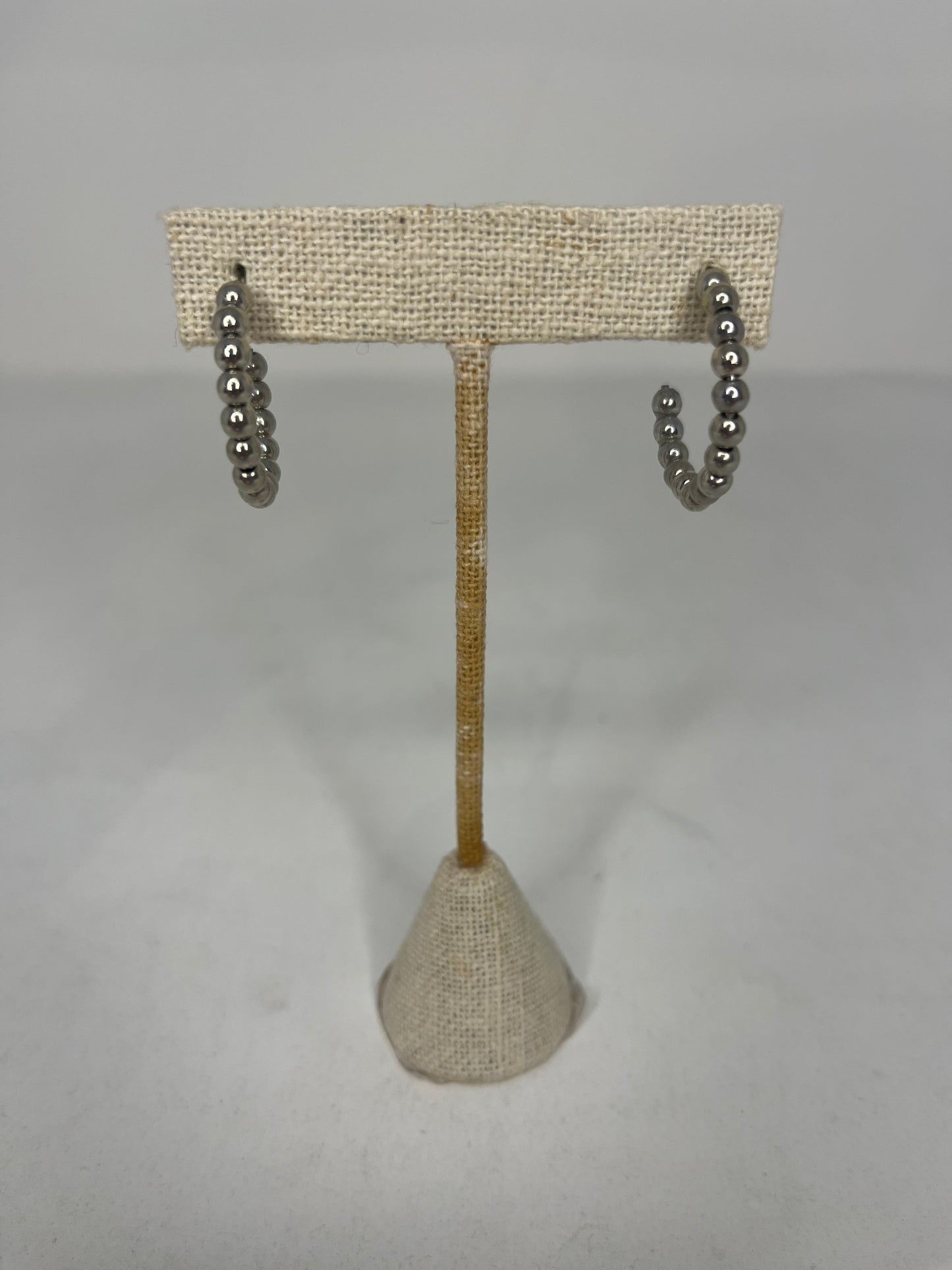 Silver Beaded Mini Hoop Earrings