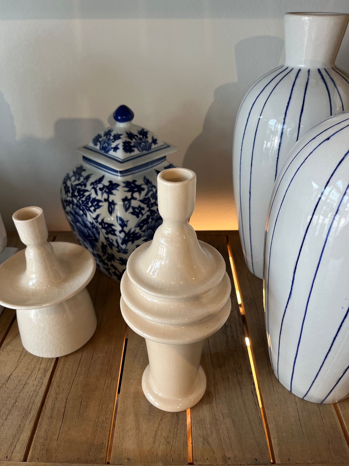 Cream Crackle Taller Candle Holder