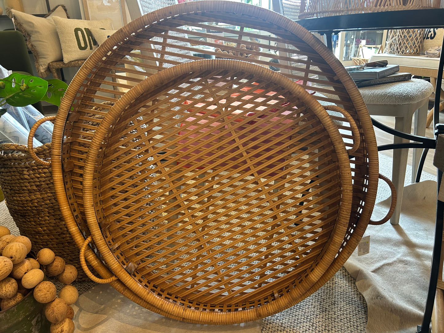 Oversized Circular Rattan Serving Tray