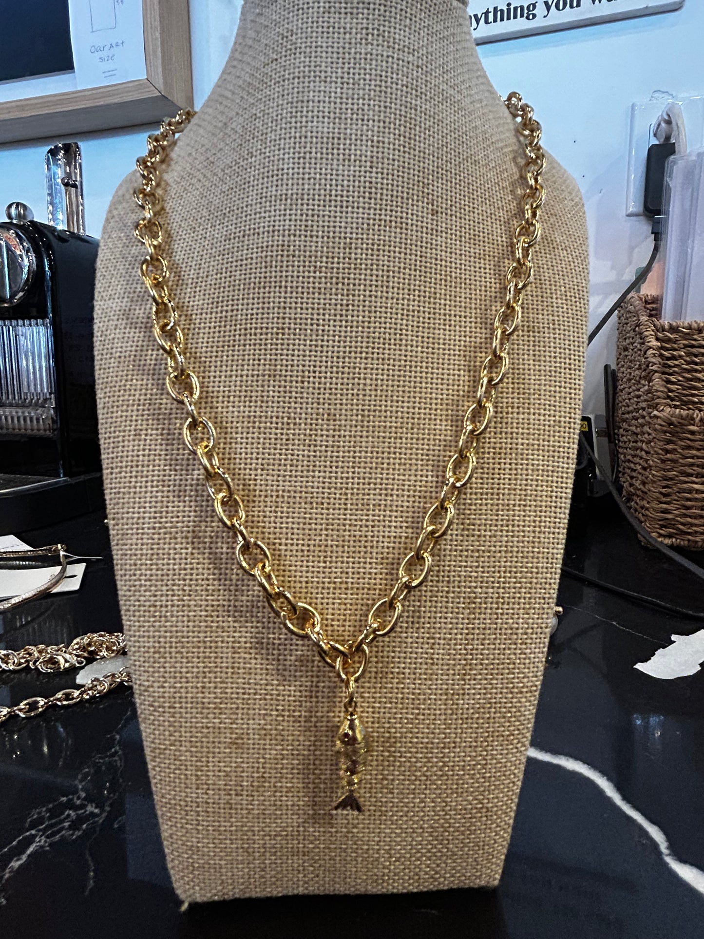 Gold Thick-Chain Fish Necklace