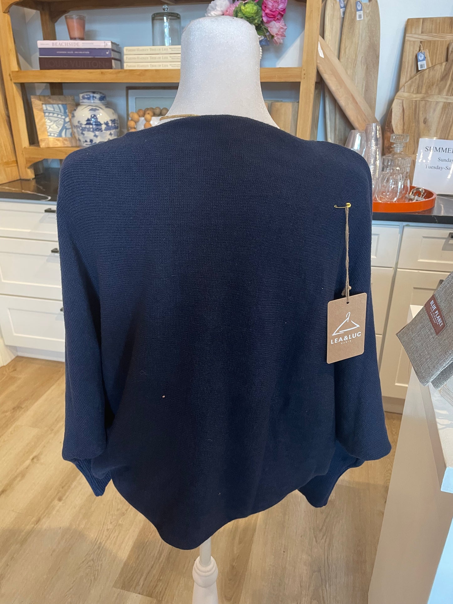 Navy Blue Boat Neck Sweater