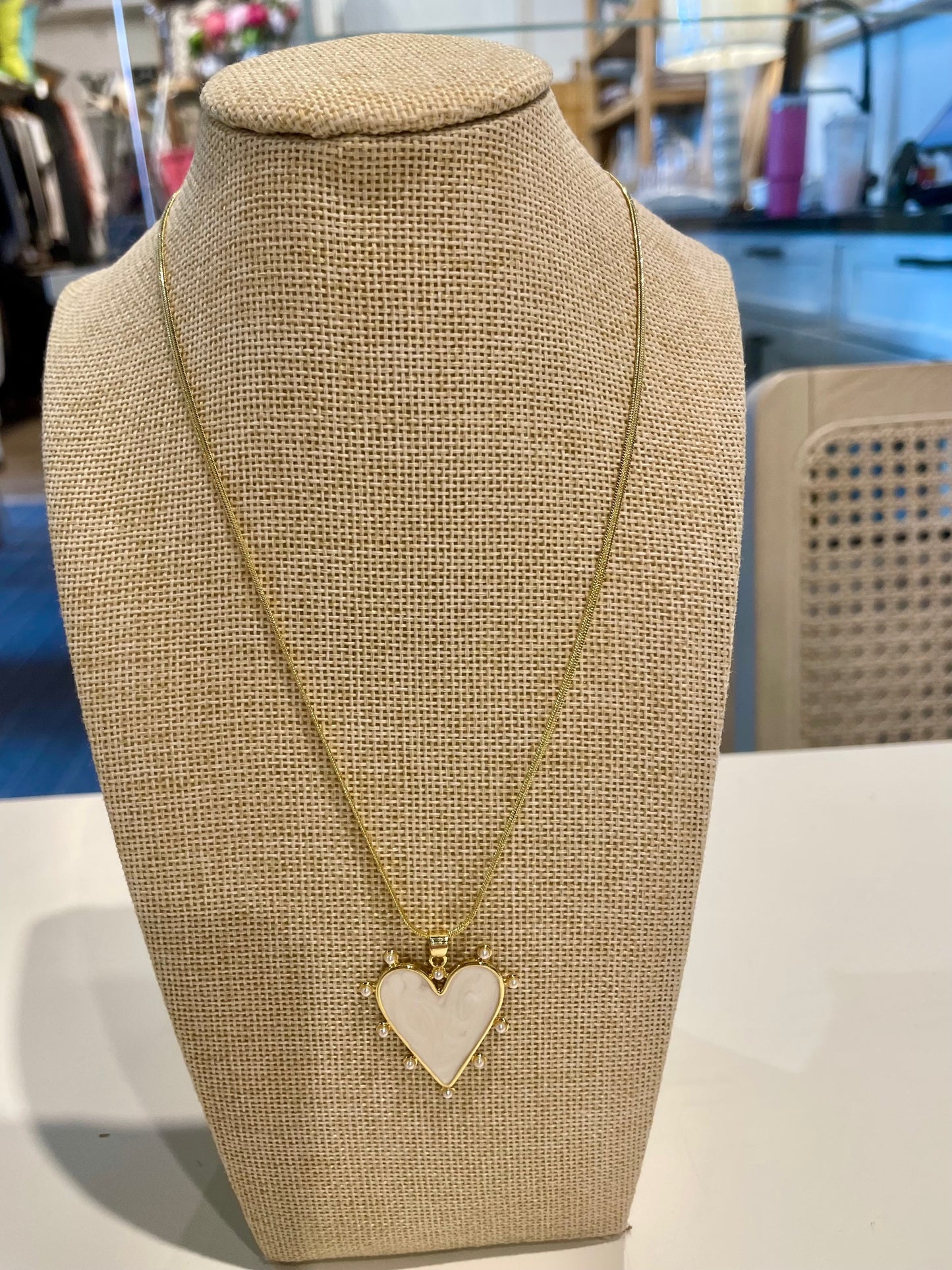 Pearled Heart Pendant Necklace
