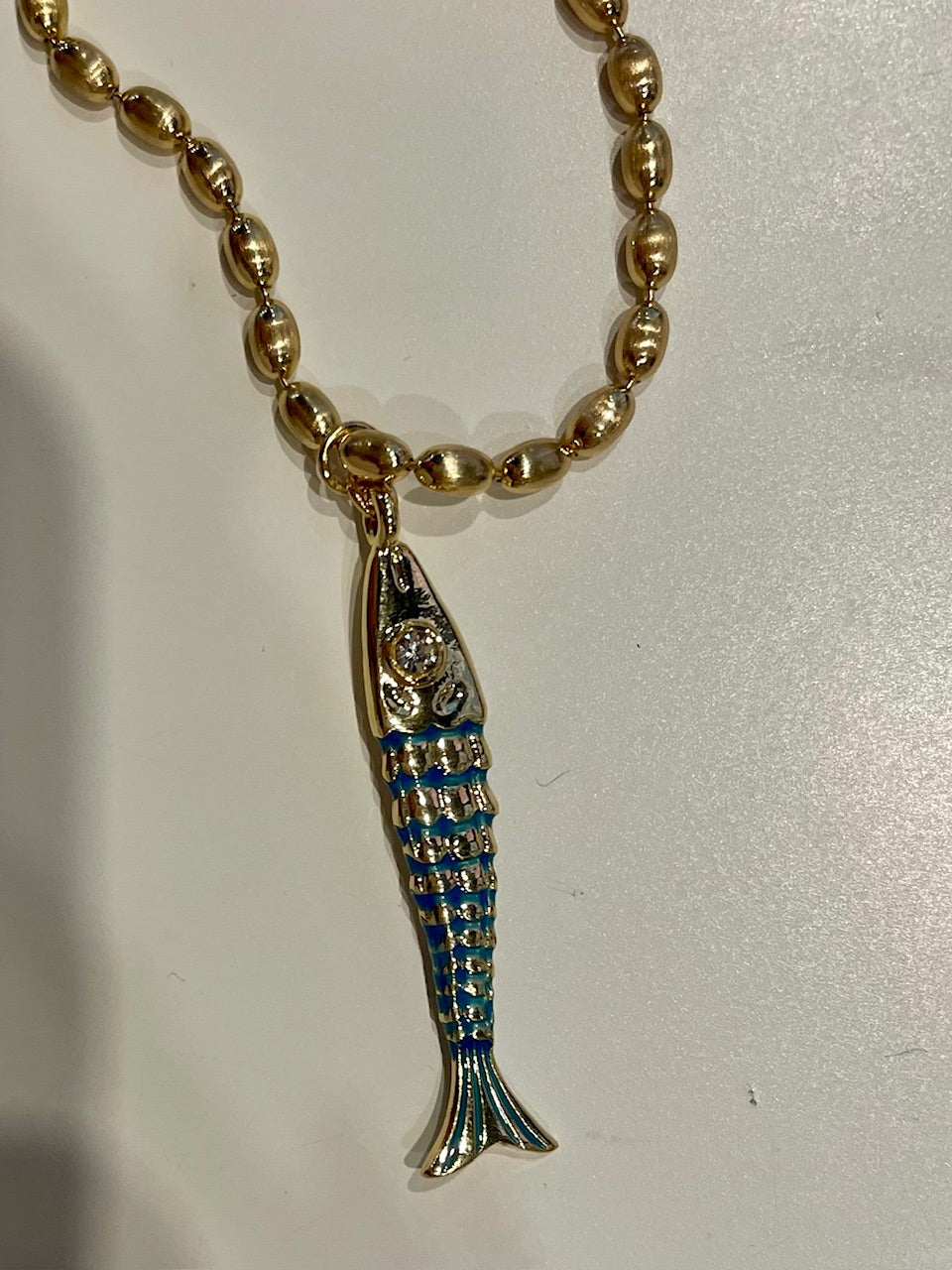 Blue & Gold Fish Necklace