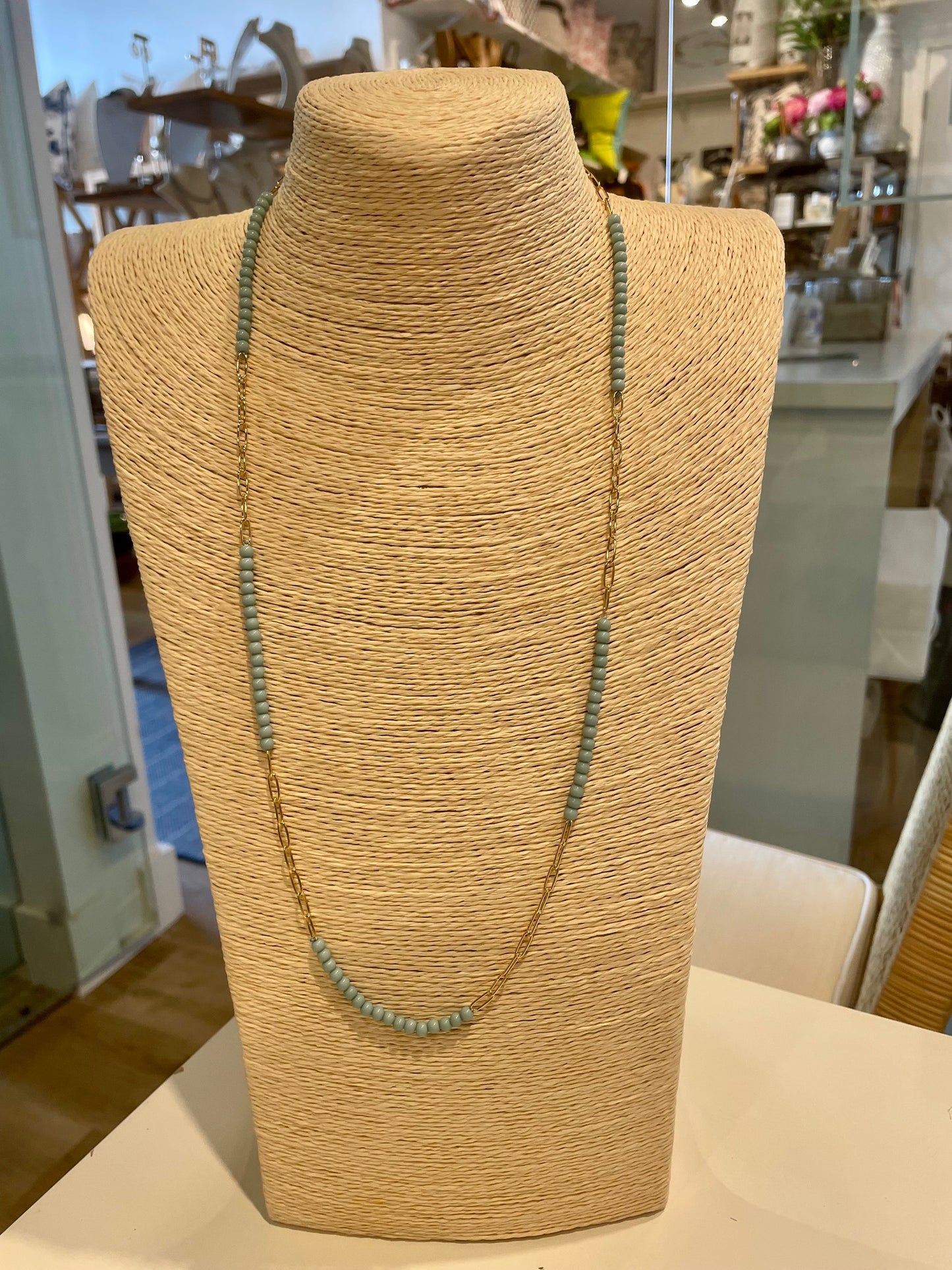 Turquoise Beads & Gold Chain Necklace