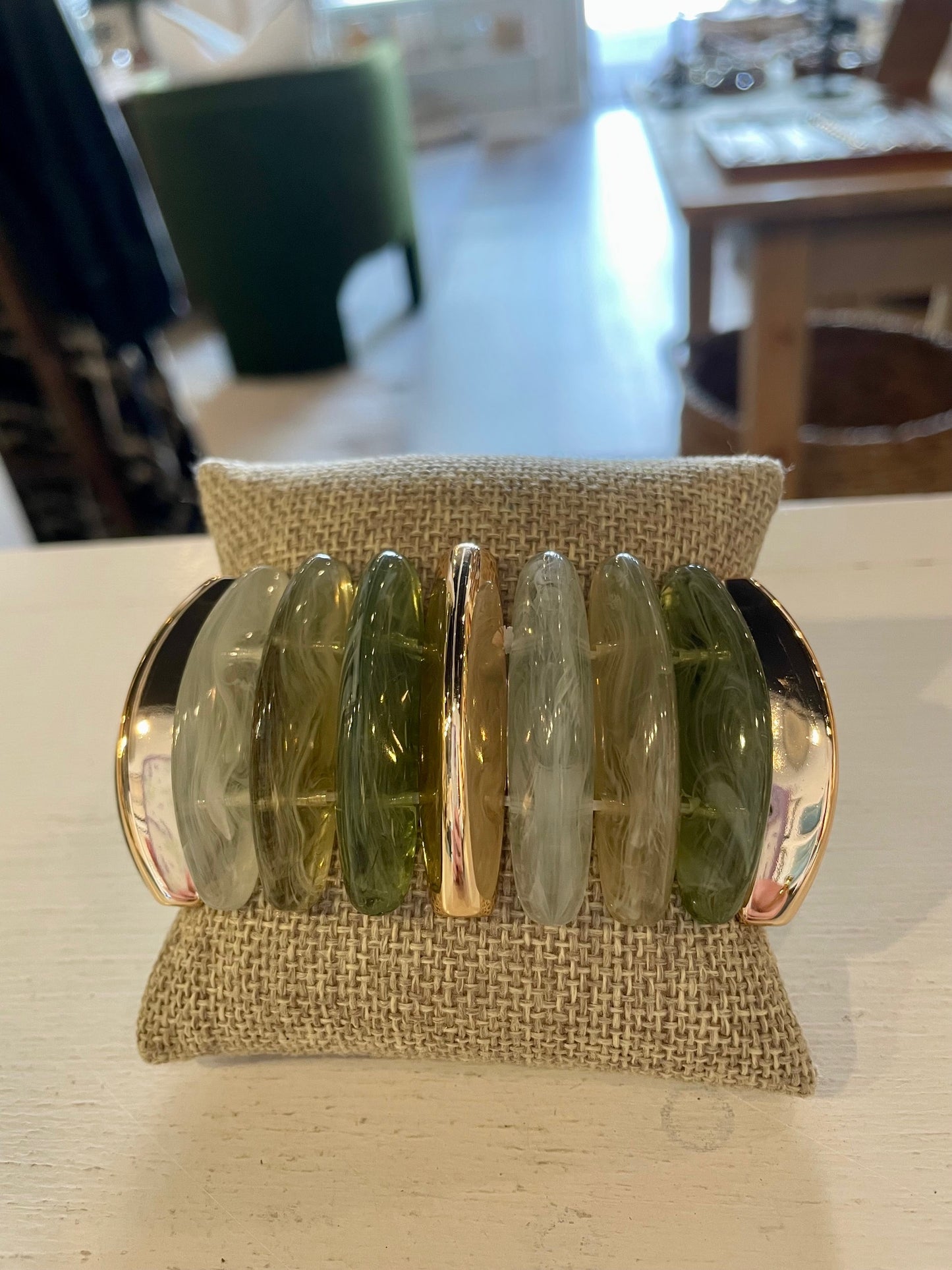 Green & Gold Chunky Beaded Cuff