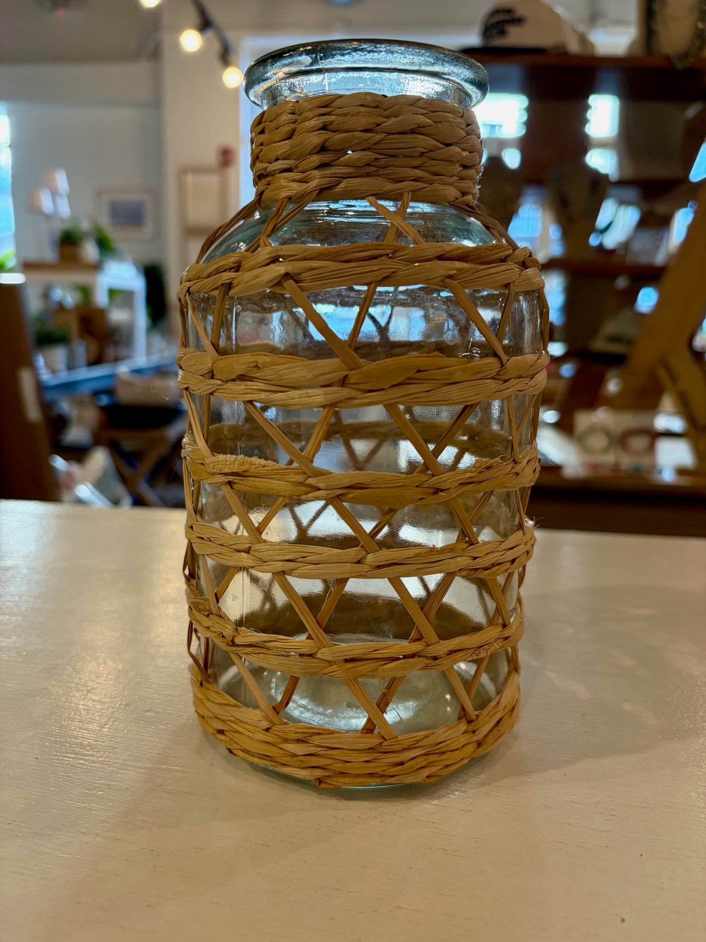 Rattan Wrapped Glass Vase