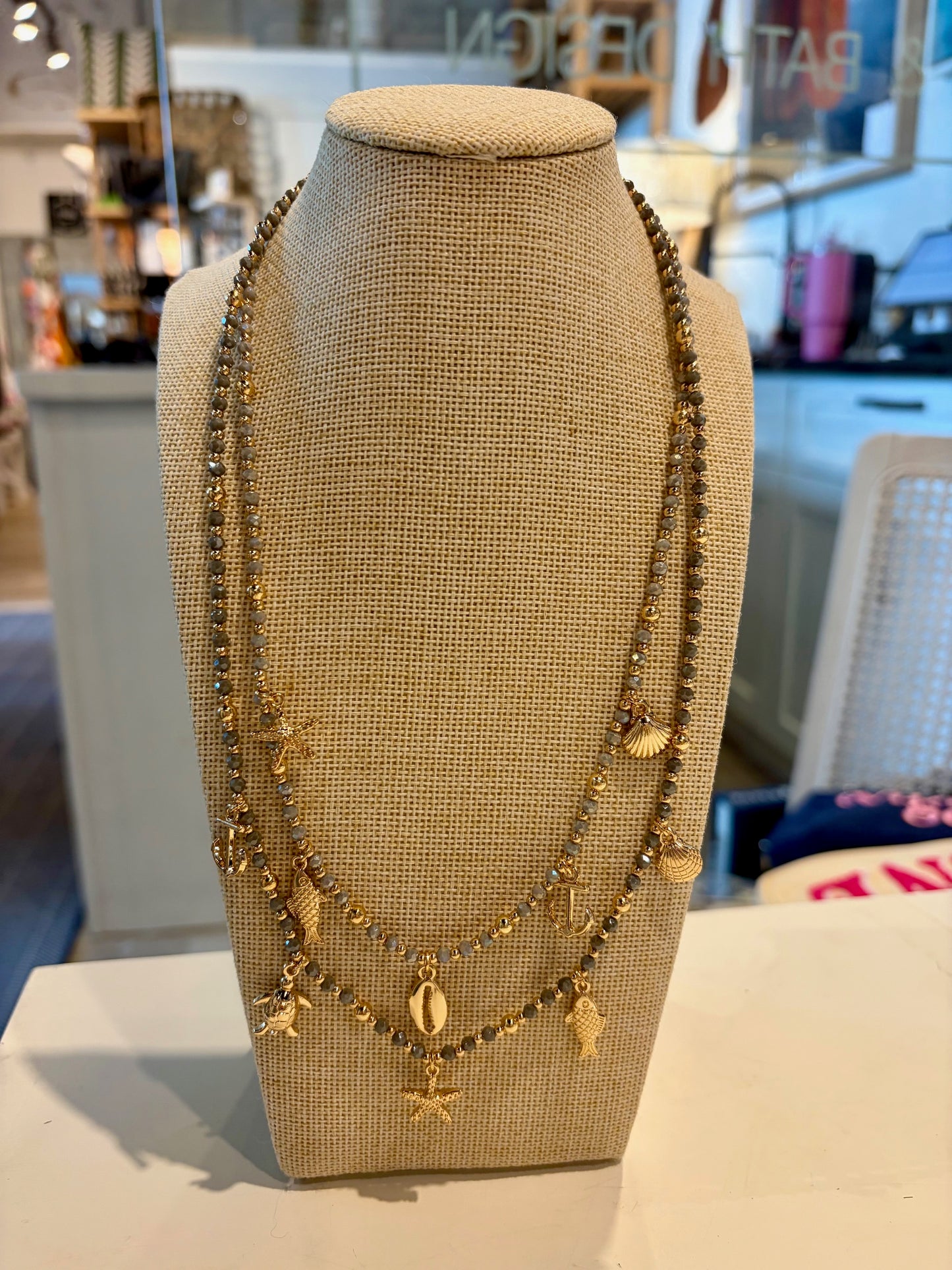 Layered Gray & Gold Shell Necklace