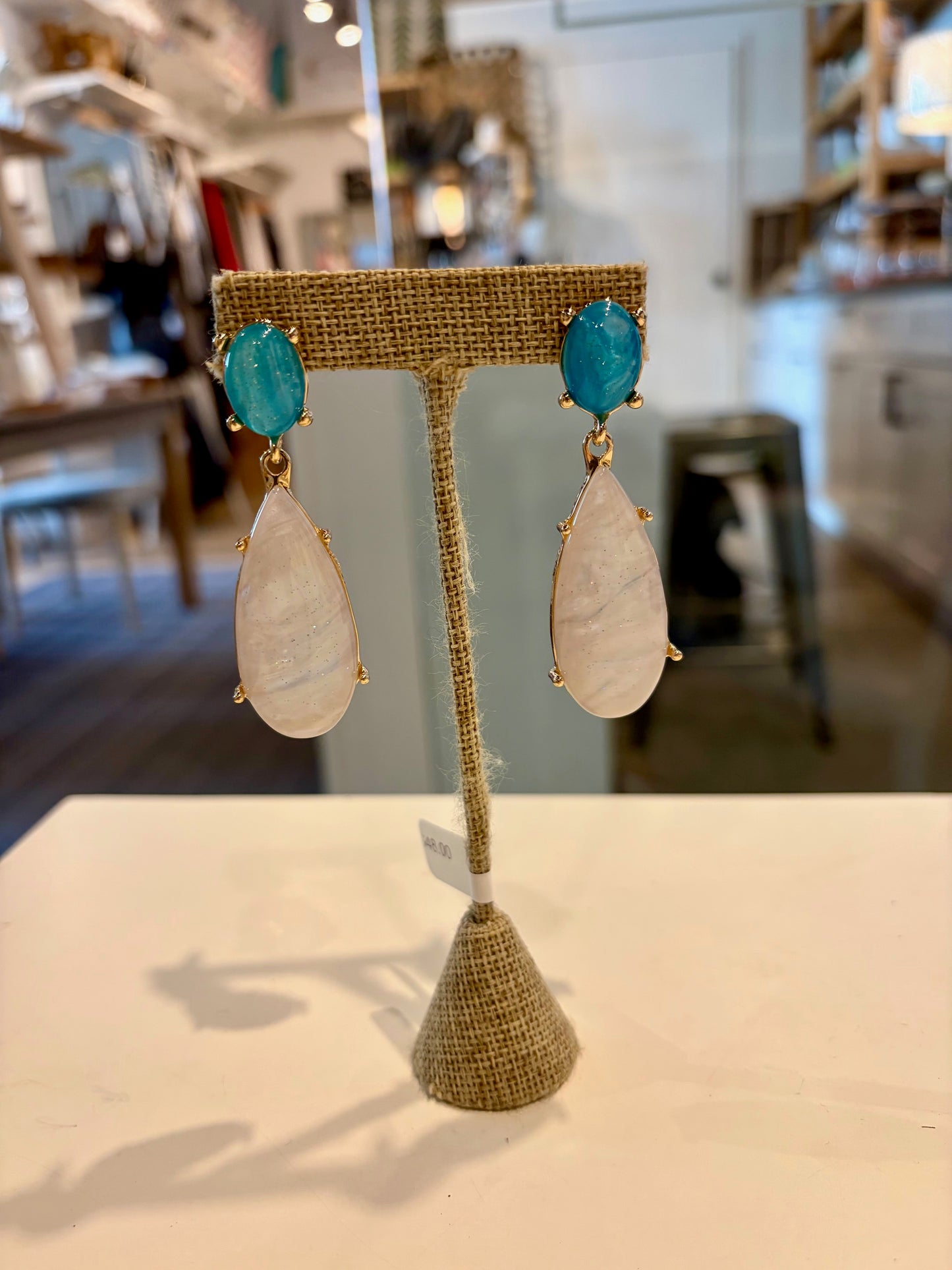 Blue & White Large Teardrop Statement Earrings