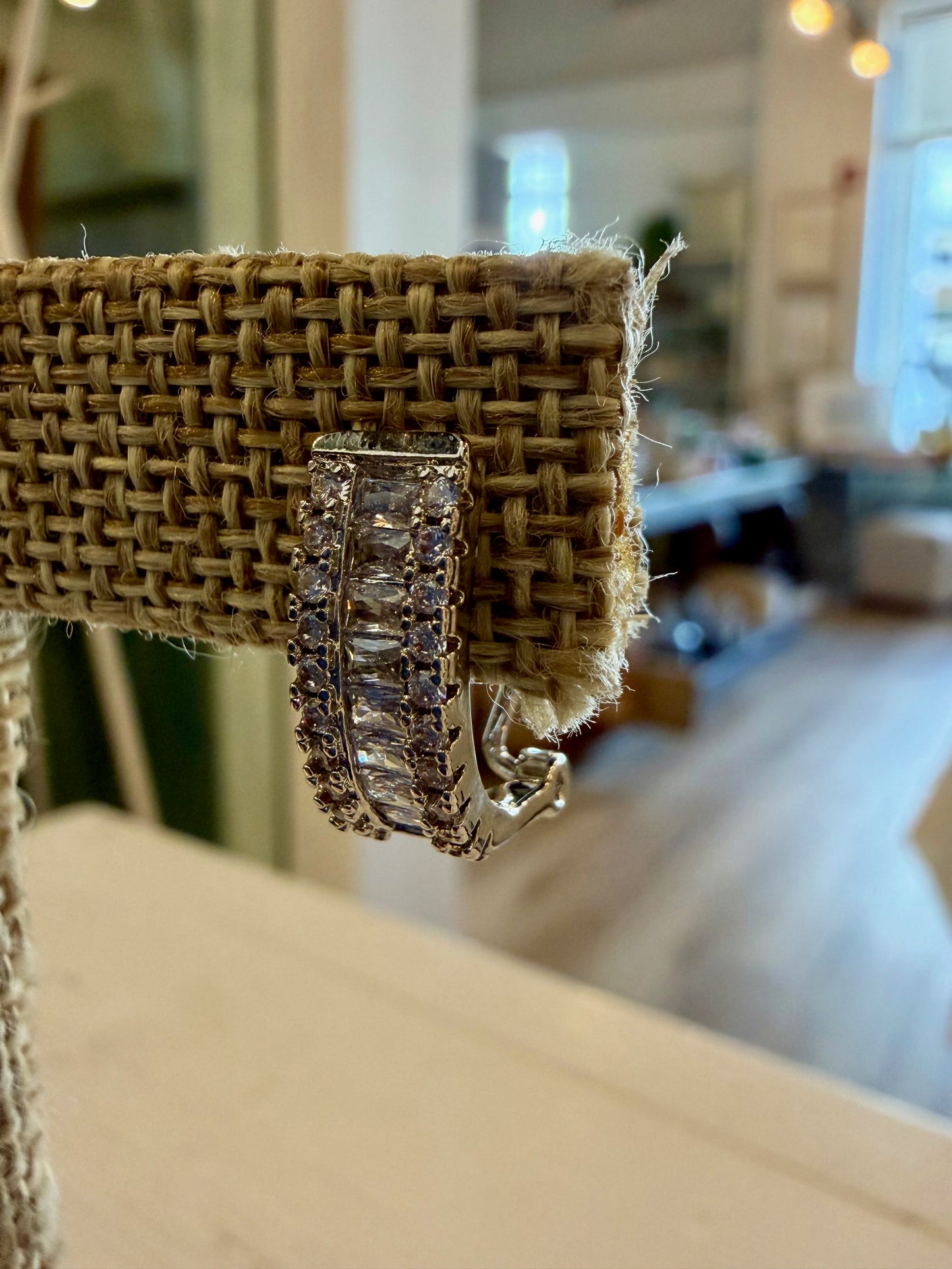 Sparkly Silver Half Hoop Earrings