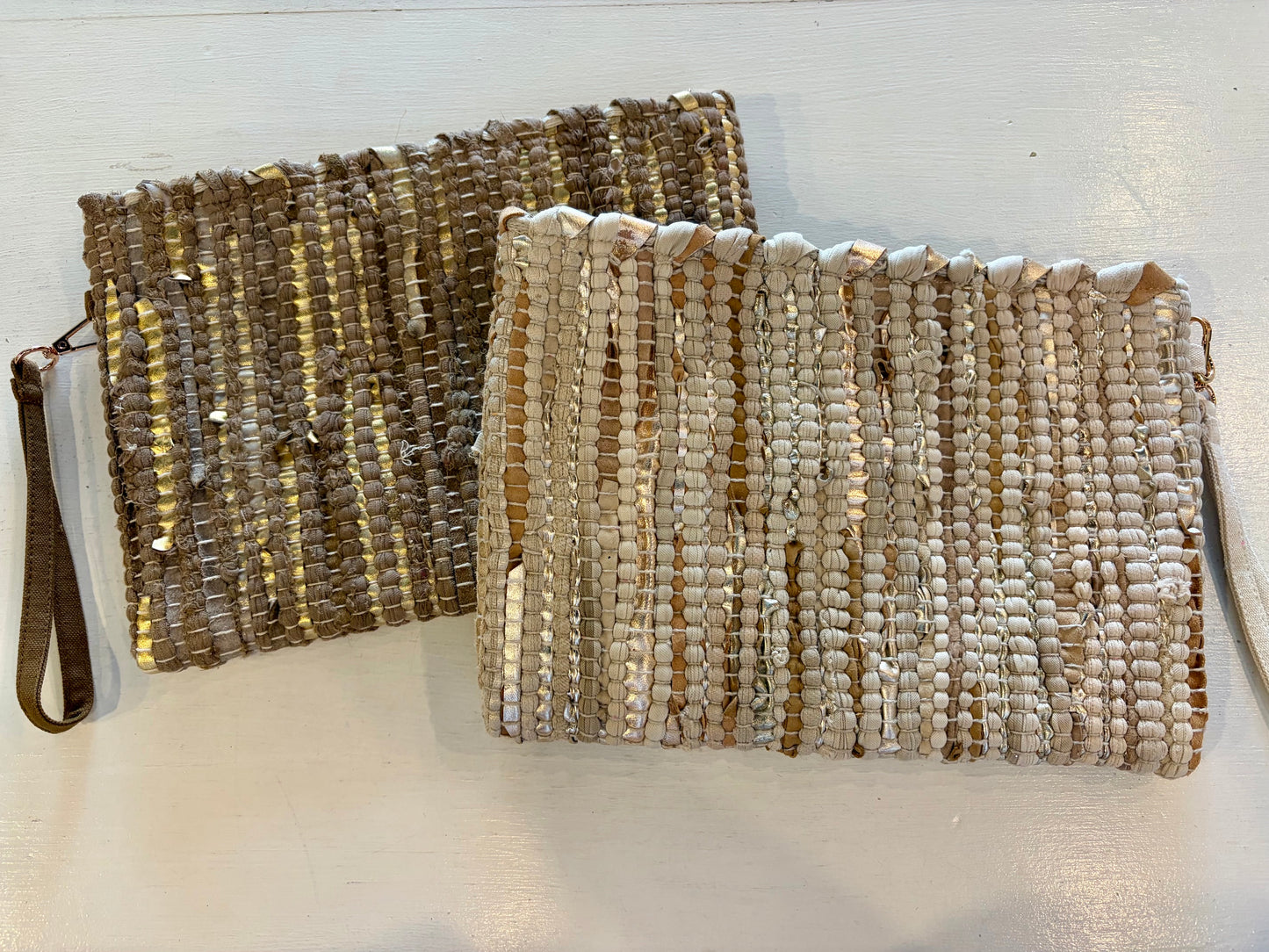 Gold & Natural Woven Wristlet Purse