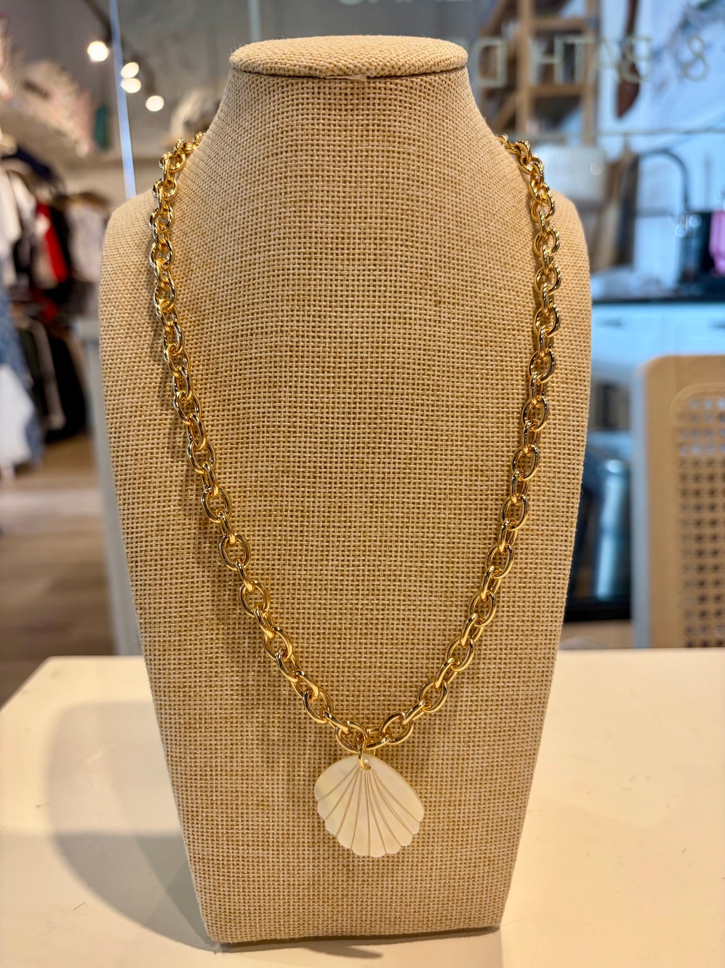 White Shell Gold Chain Necklace