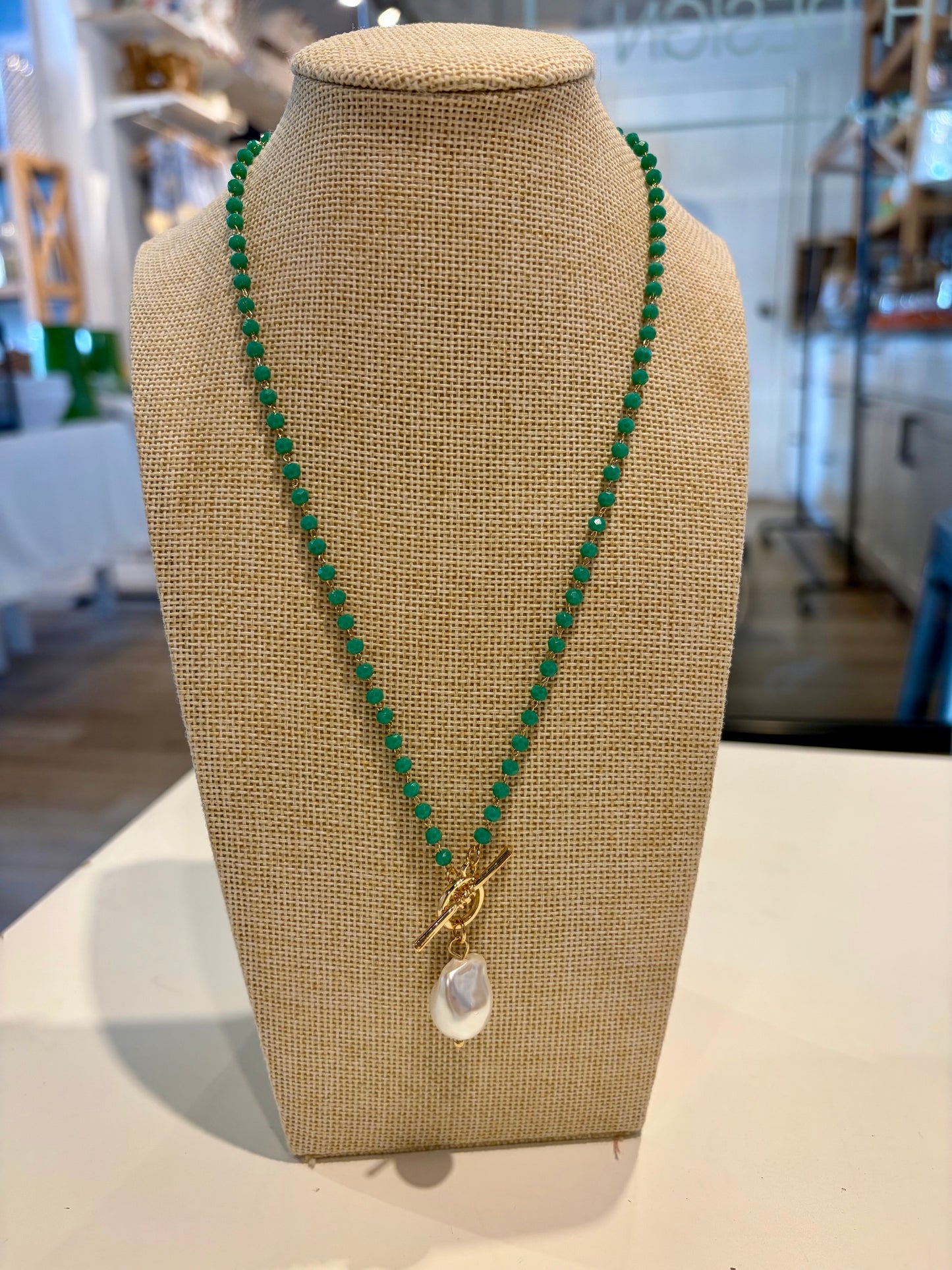 Pearl & Teal Beaded Necklace