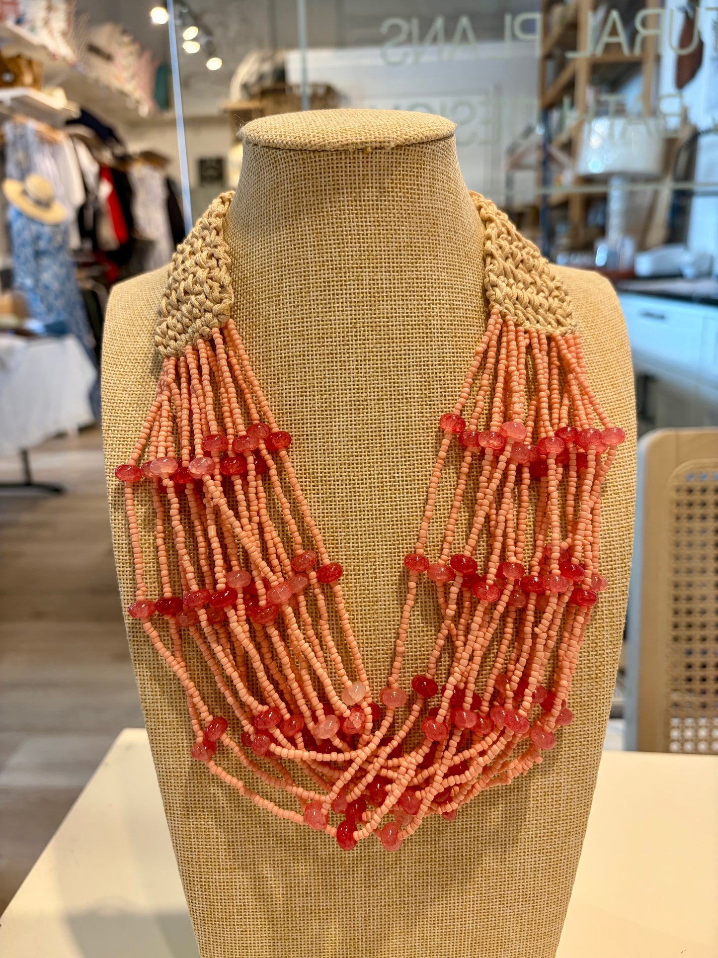 Pink Layered Beads Necklace
