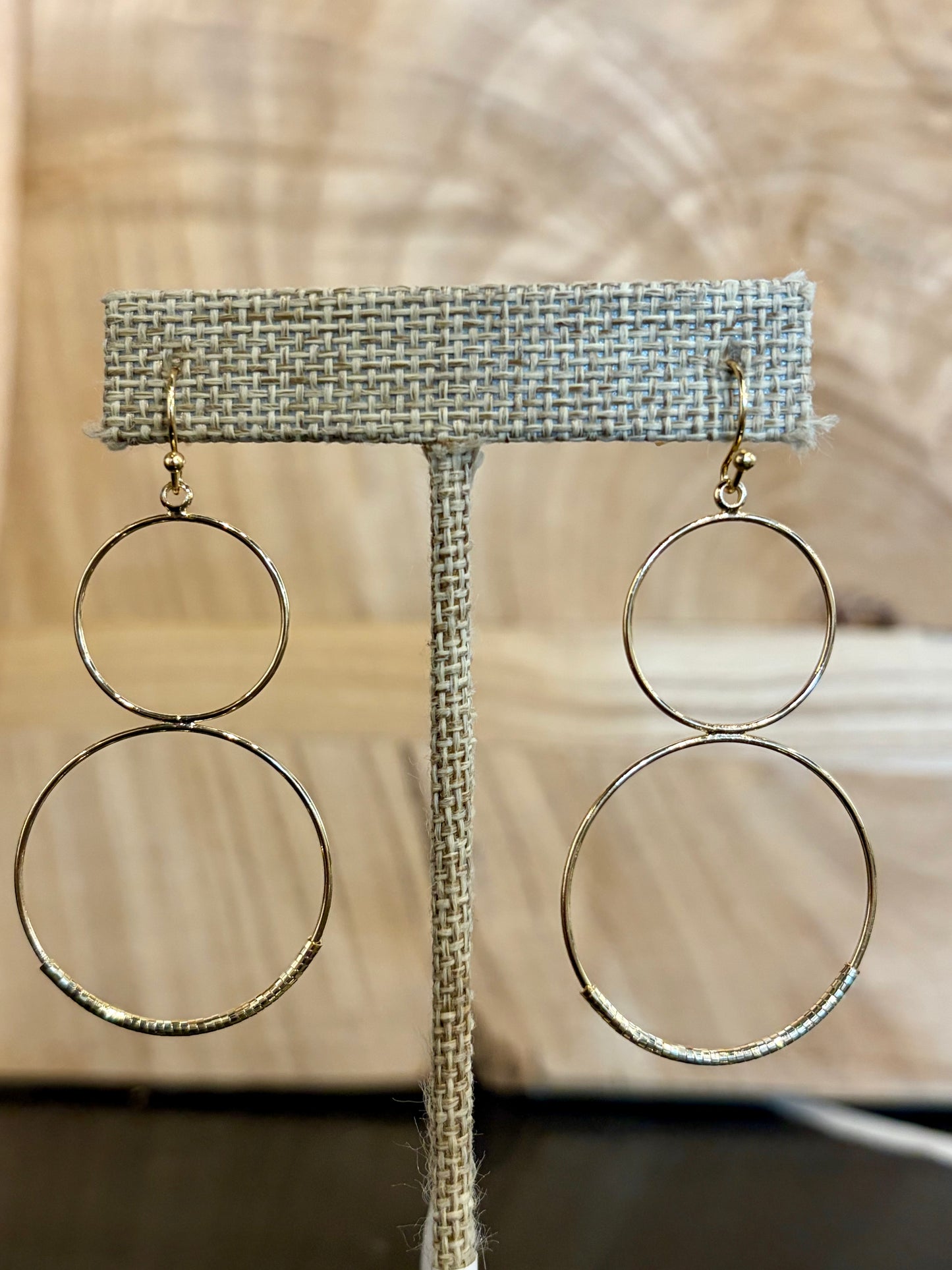 Textured Gold Two Circles Earrings