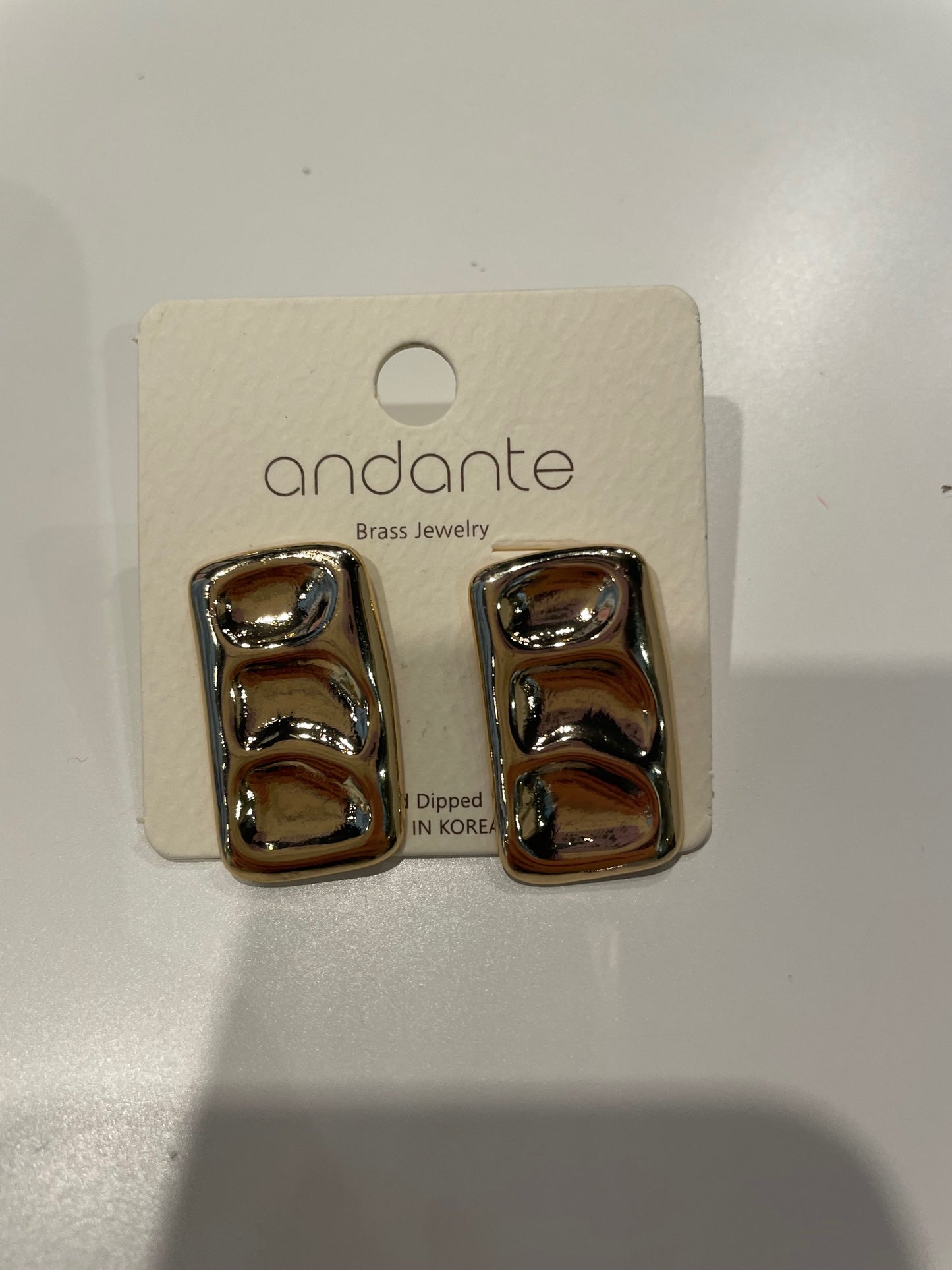 Sculptured Rectangular Gold Stud Earrings