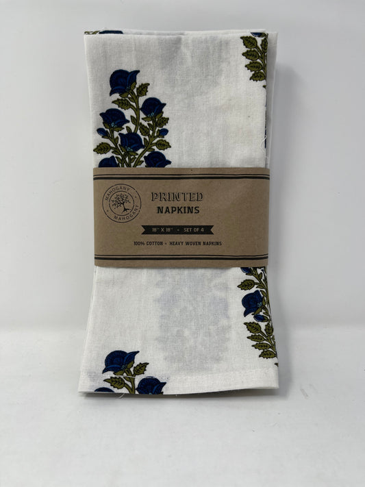 Mahogany Printed Flower Motif Napkins (Set of 4)
