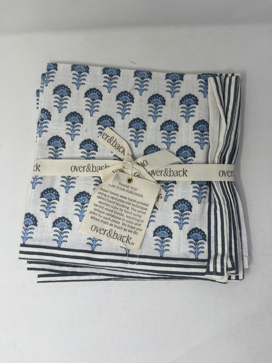 over&back Hand-Blocked Printed Cotton Cloth Napkins - Blue Flower (Set of 4)