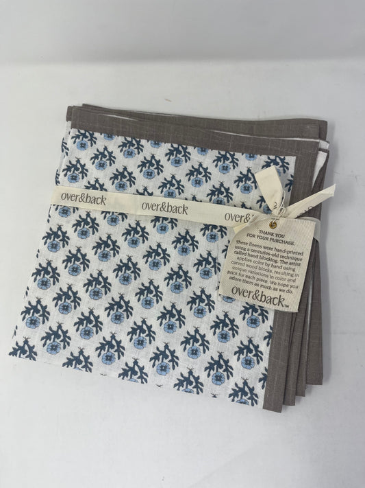 over&back Hand-Blocked Printed Cotton Cloth Napkins - Blue Bloom (Set of 4)
