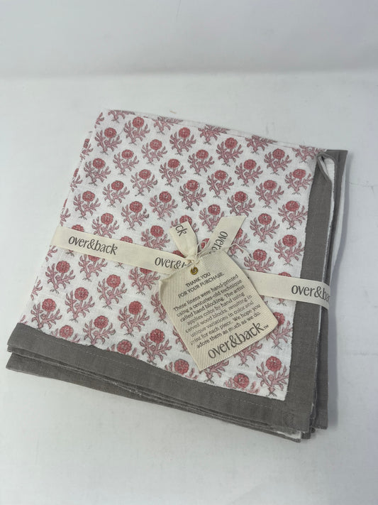 over&back Hand-Blocked Printed Cotton Cloth Napkins - Pink Bloom (Set of 4)