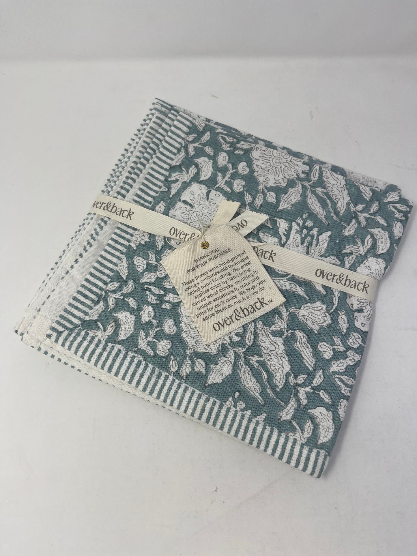 over&back Hand-Blocked Printed Cotton Cloth Napkins - Blue Floral (Set of 4)