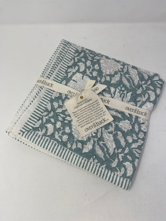 over&back Hand-Blocked Printed Cotton Cloth Napkins - Blue Floral (Set of 4)