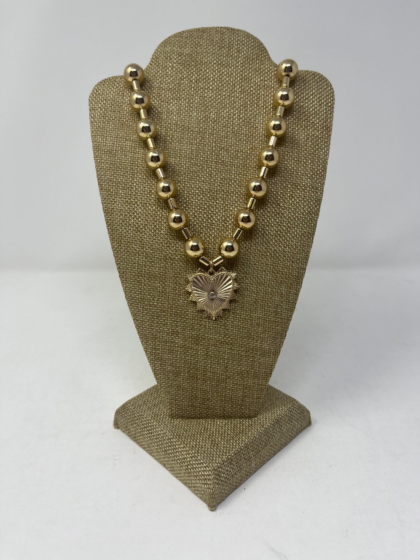 Thick Beaded Gold Heart Necklace