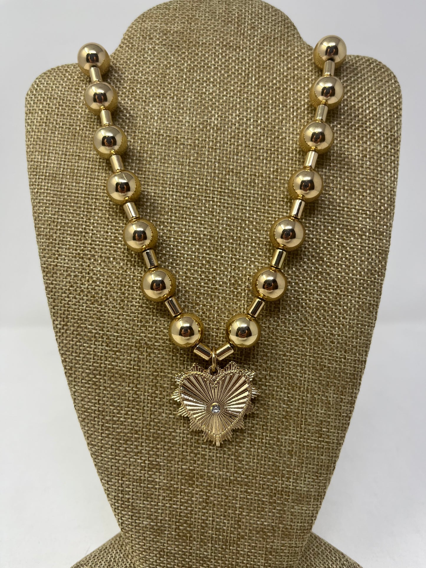 Thick Beaded Gold Heart Necklace