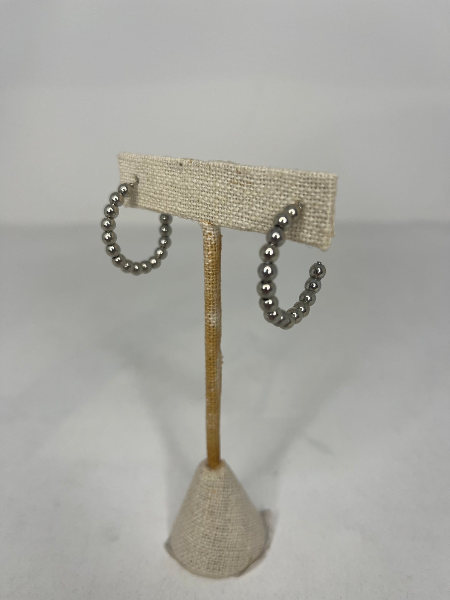 Silver Beaded Mini Hoop Earrings