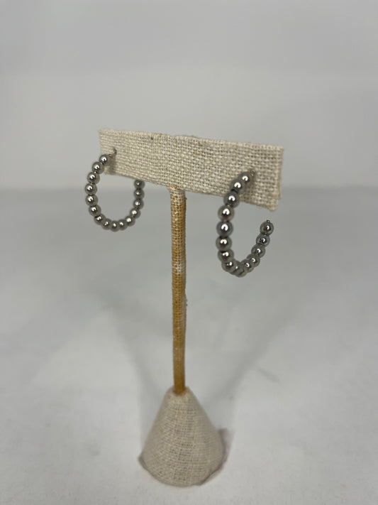Silver Beaded Mini Hoop Earrings