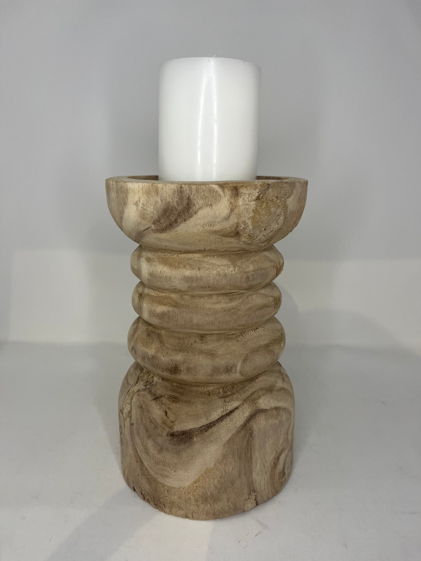 Wooden Pillar Candle Holder (Set of Two)