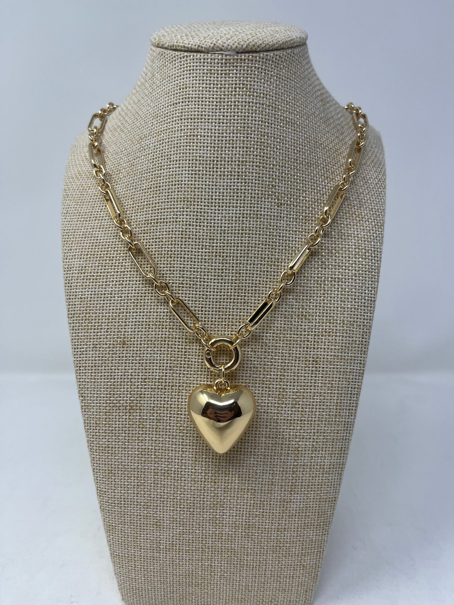 Gold Heart Necklace with Circle Clasp