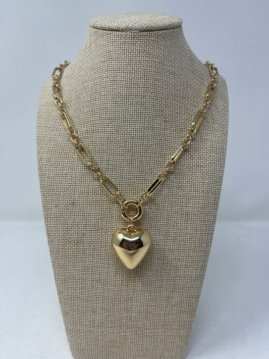 Gold Heart Necklace with Circle Clasp