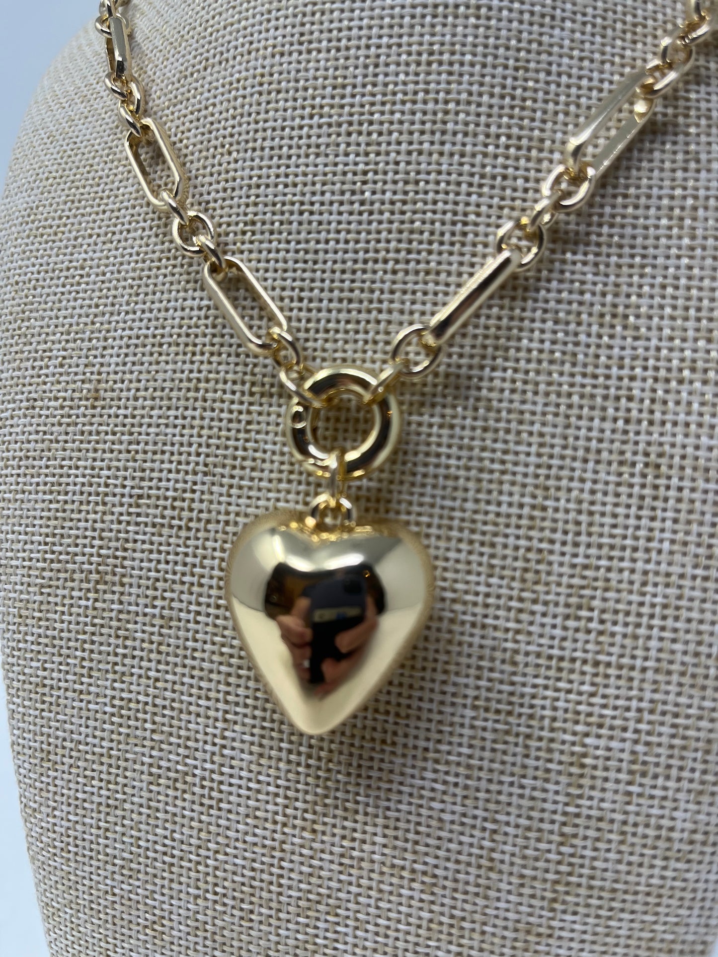 Gold Heart Necklace with Circle Clasp