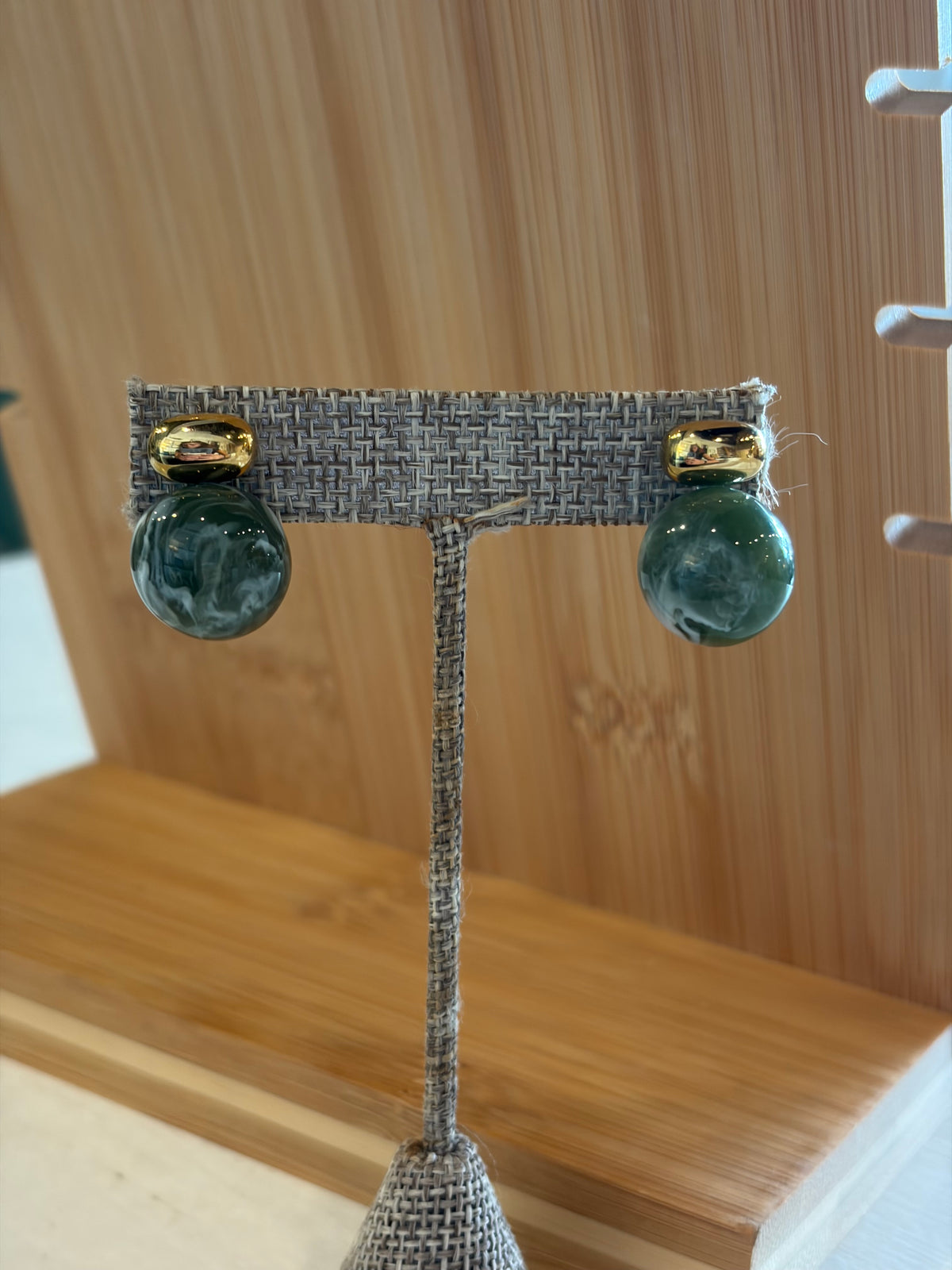 Green & Gold Marble Ball Earrings