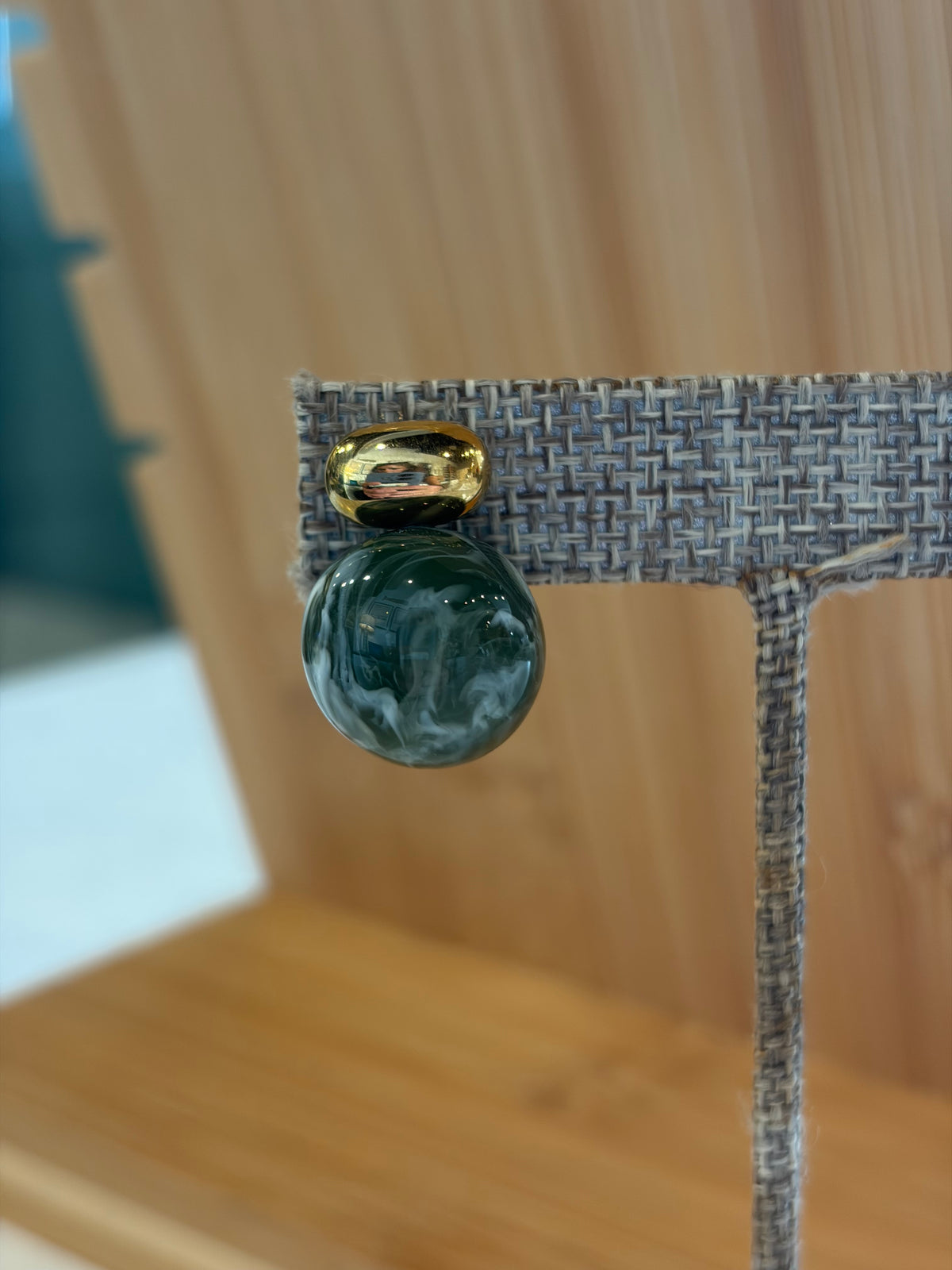 Green & Gold Marble Ball Earrings