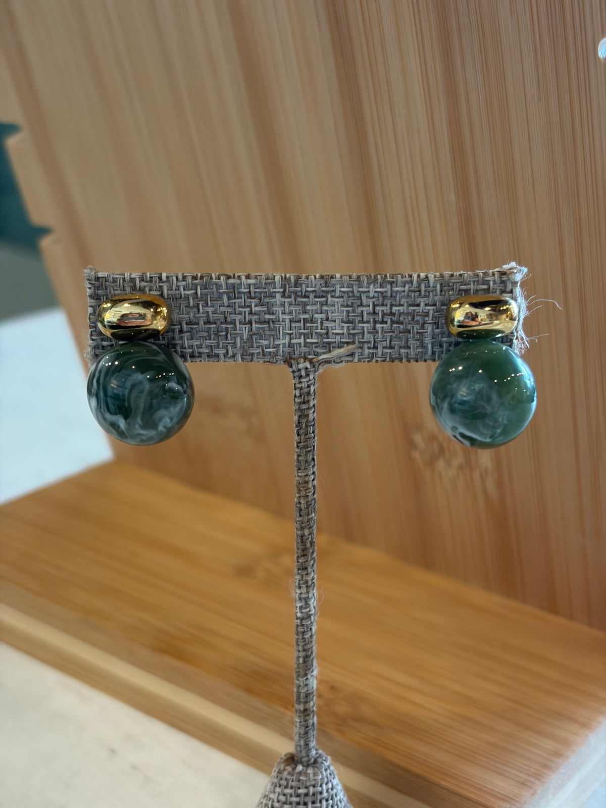 Green & Gold Marble Ball Earrings