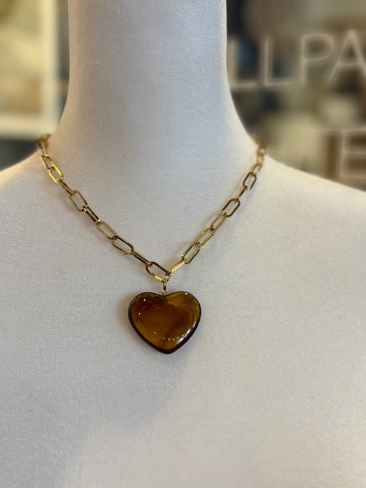 Stone Heart Pendant Necklace