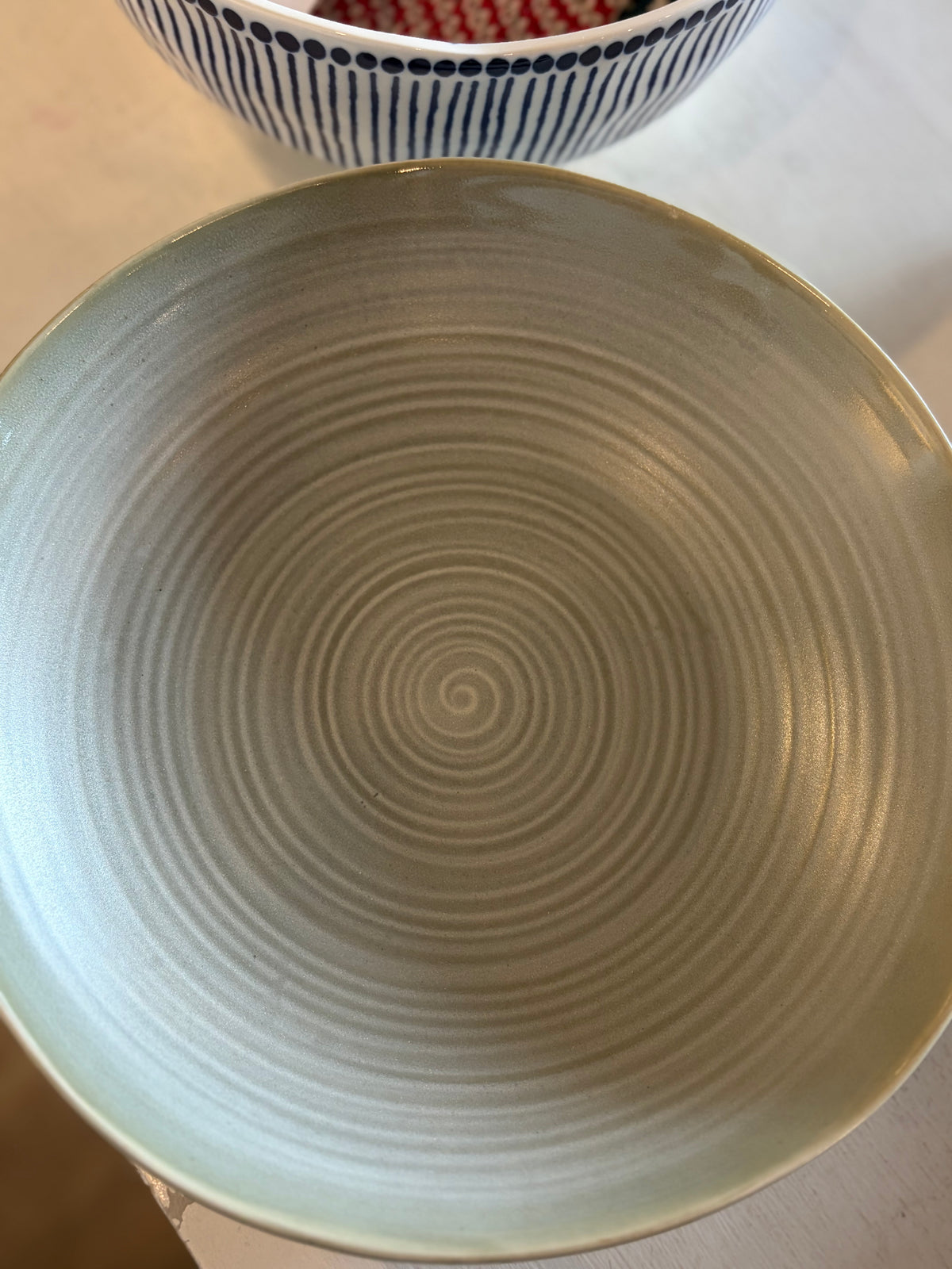 Green and White Swirled Dish