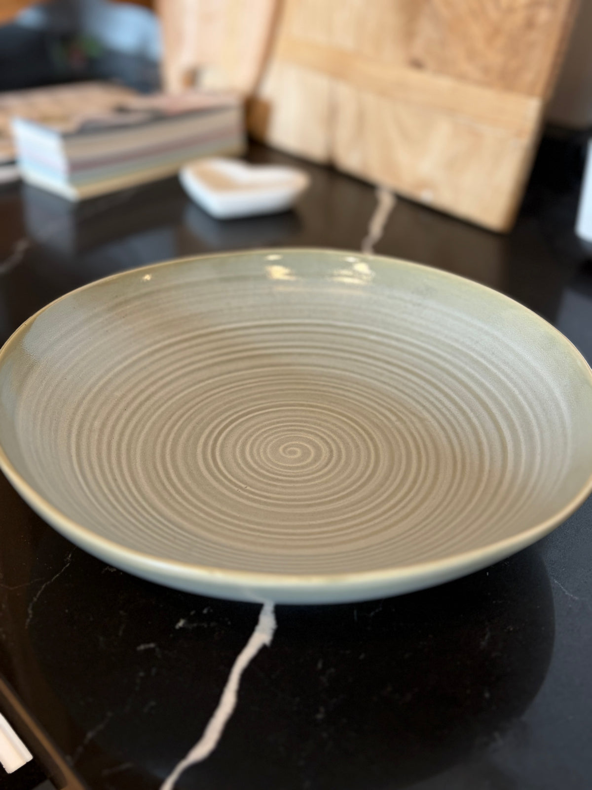 Green and White Swirled Dish