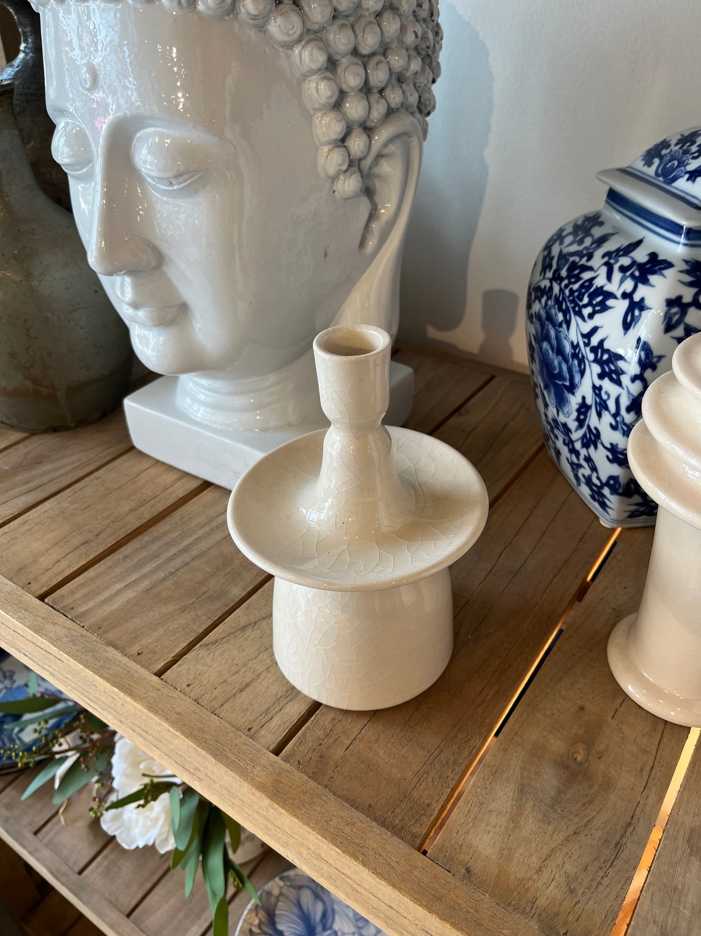 Cream Crackle Shorter Candle Holder