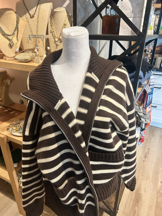 Stripped Zip-up Sweatshirt