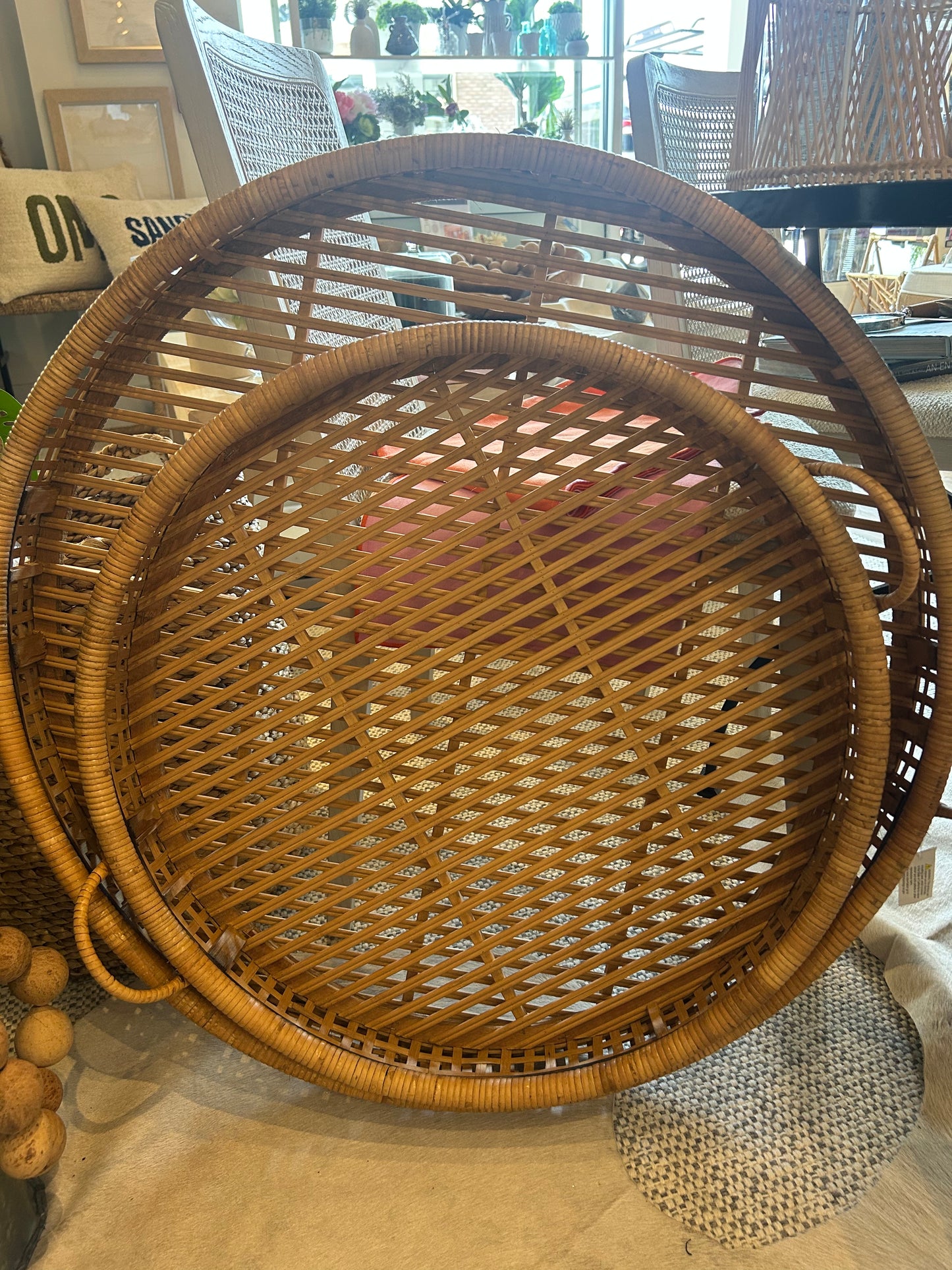 Oversized Circular Rattan Serving Tray