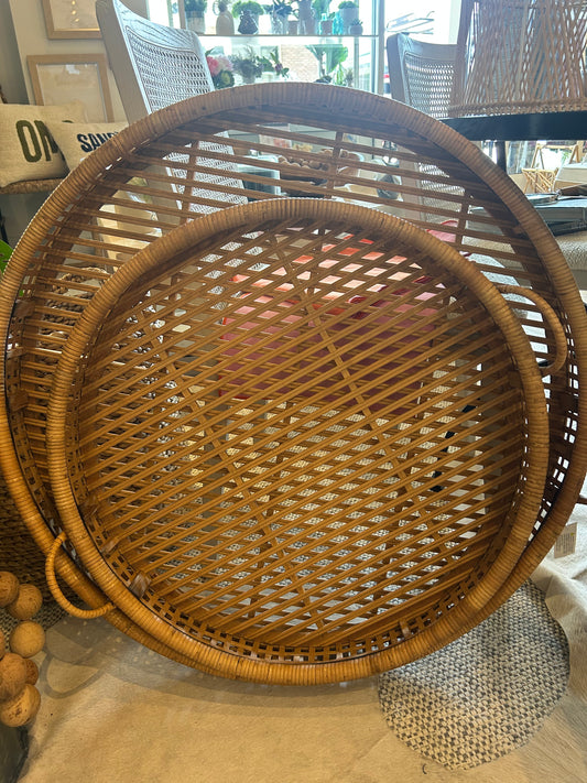 Oversized Circular Rattan Serving Tray