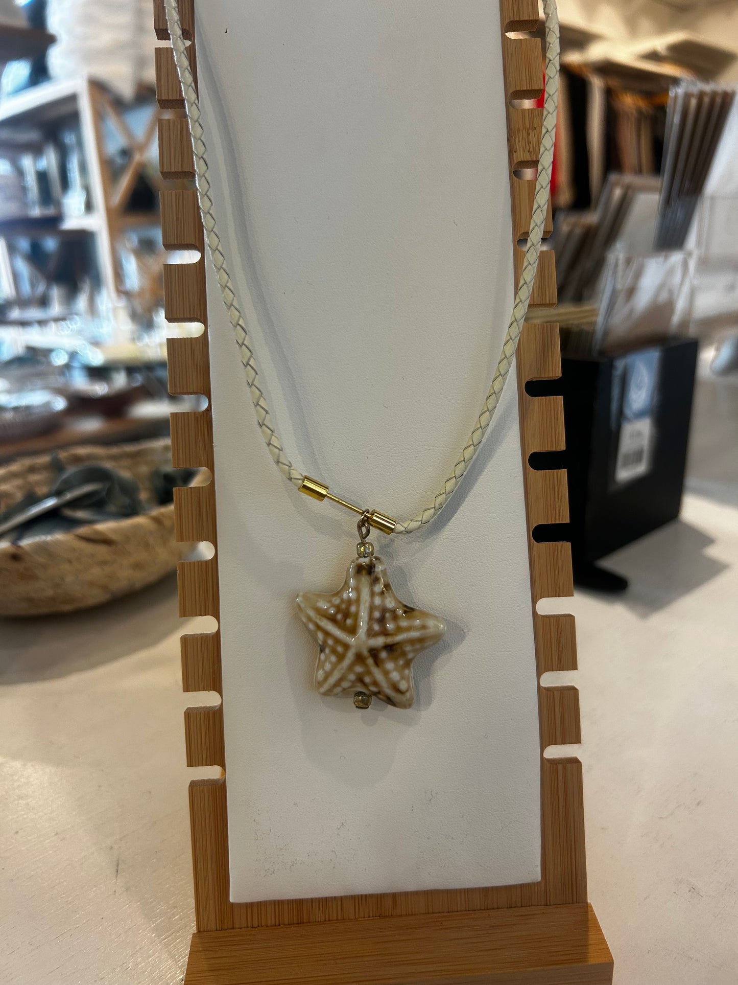 White and Gold Rope Starfish Necklace