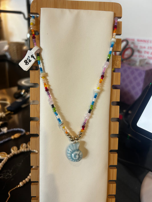 Rainbow beaded shell necklace