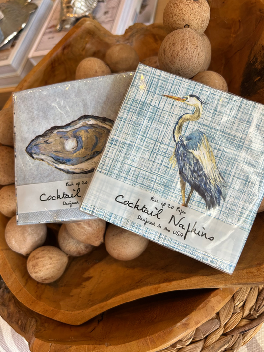 Blue Heron & Oyster Cocktail Napkins - Square