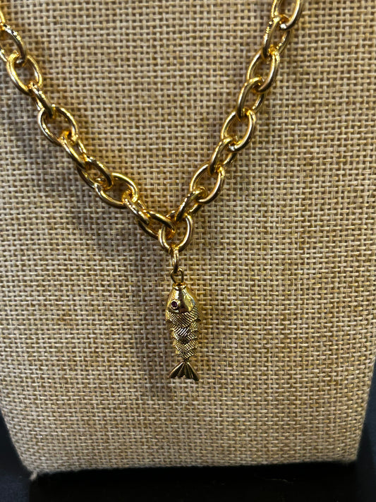 Gold Thick-Chain Fish Necklace
