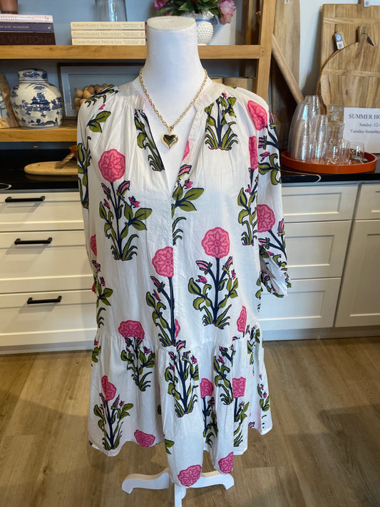 White & Pink Floral Dress