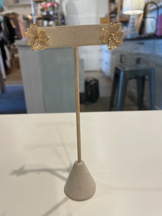 Sparkly Four Leaf Clover Gold Earrings