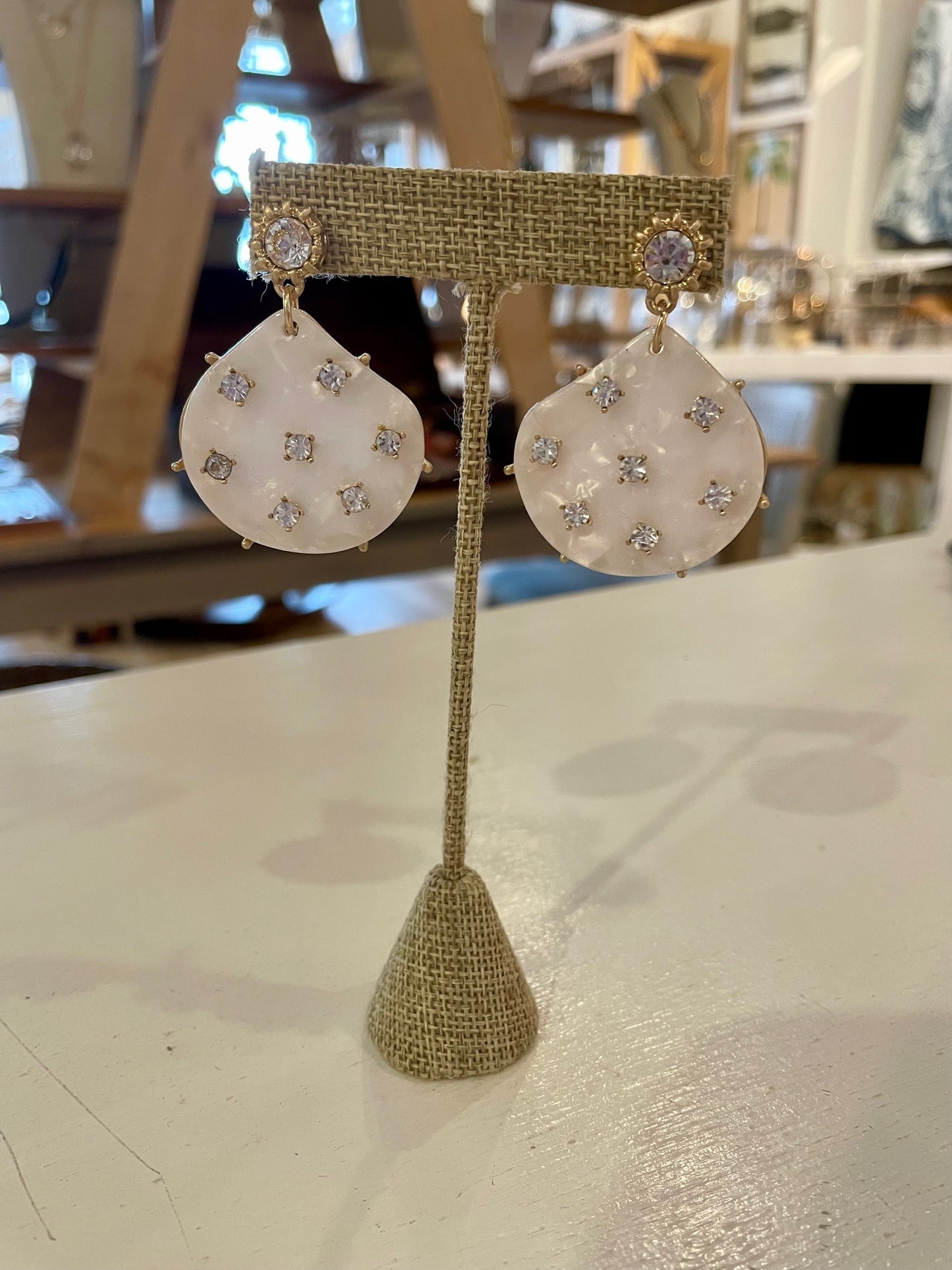 Mother of Pearl Droplet Earrings with Crystal Accents